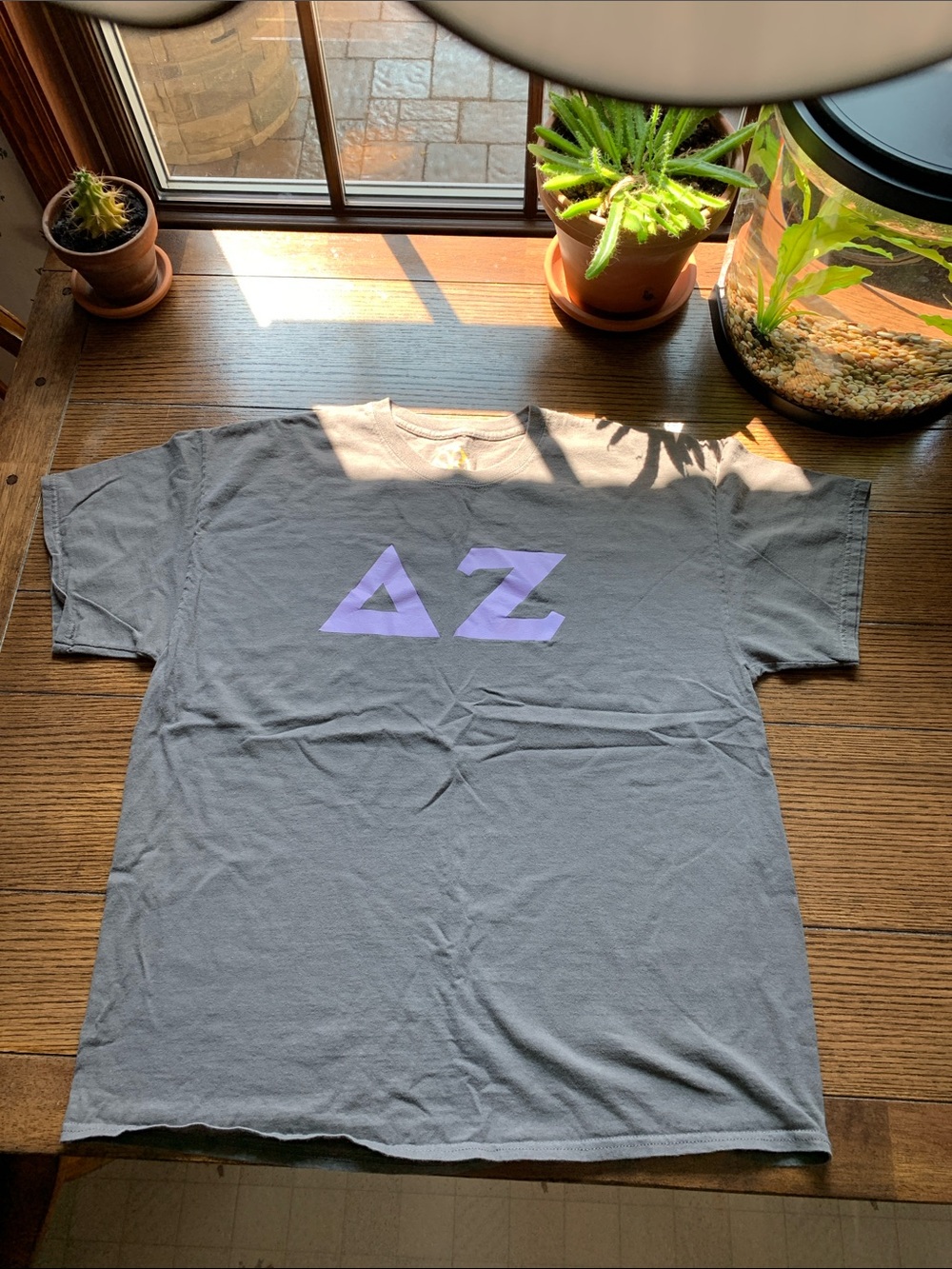 Short Sleeve Gray Tee with Lavender Delta Zeta Print